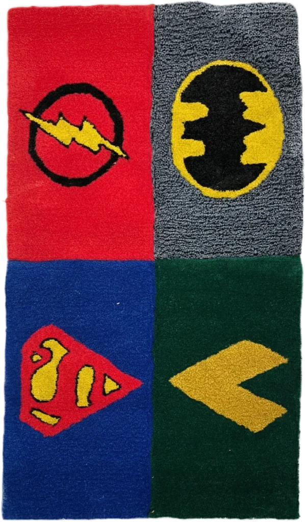 Handmade Red, Green, Blue And Gray Tufted Rug