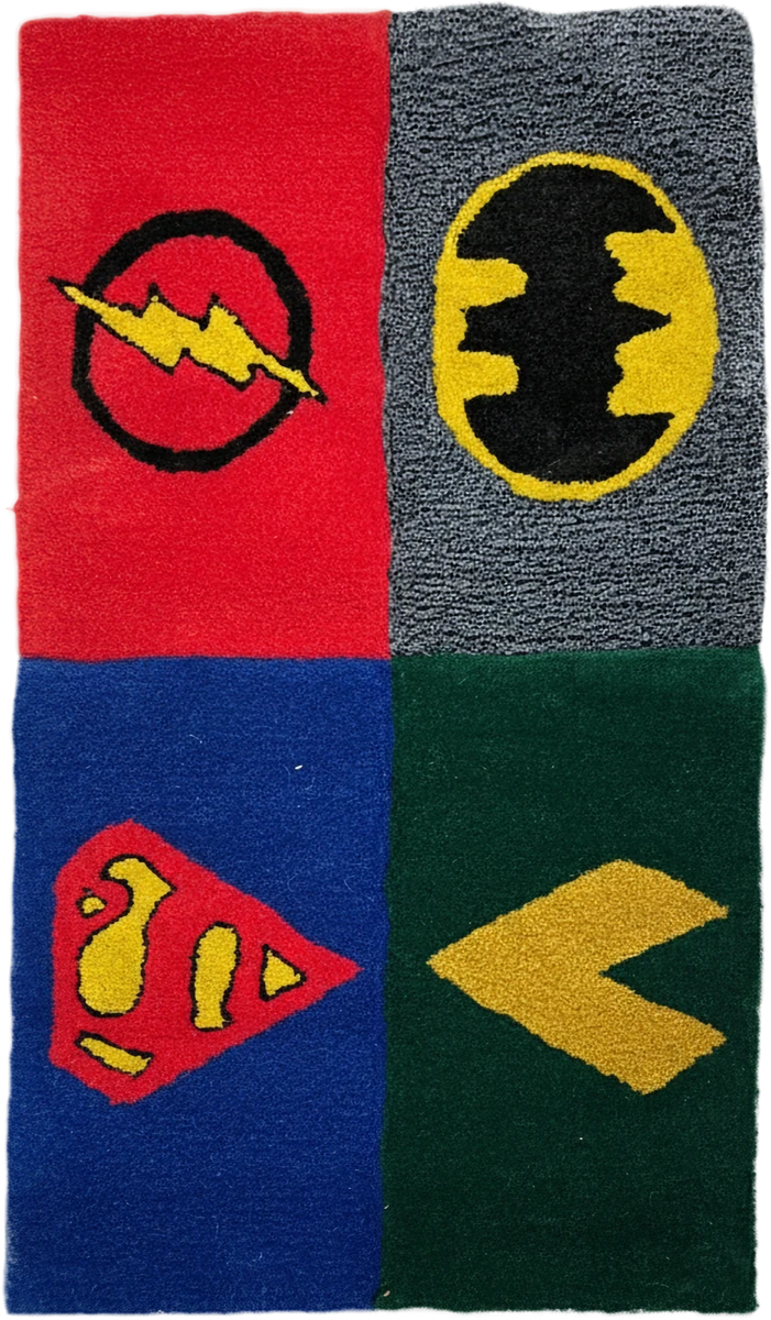 Handmade Red, Green, Blue And Gray Tufted Rug