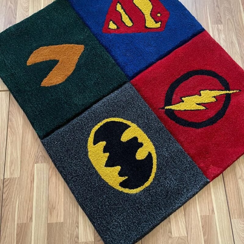 Handmade Red, Green, Blue And Gray Tufted Rug