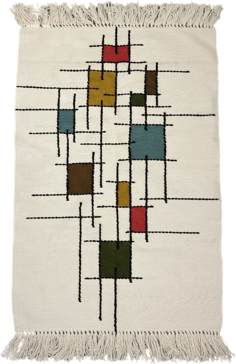 Handmade Wool Kilim Rug – Geometric Multicolor Design
