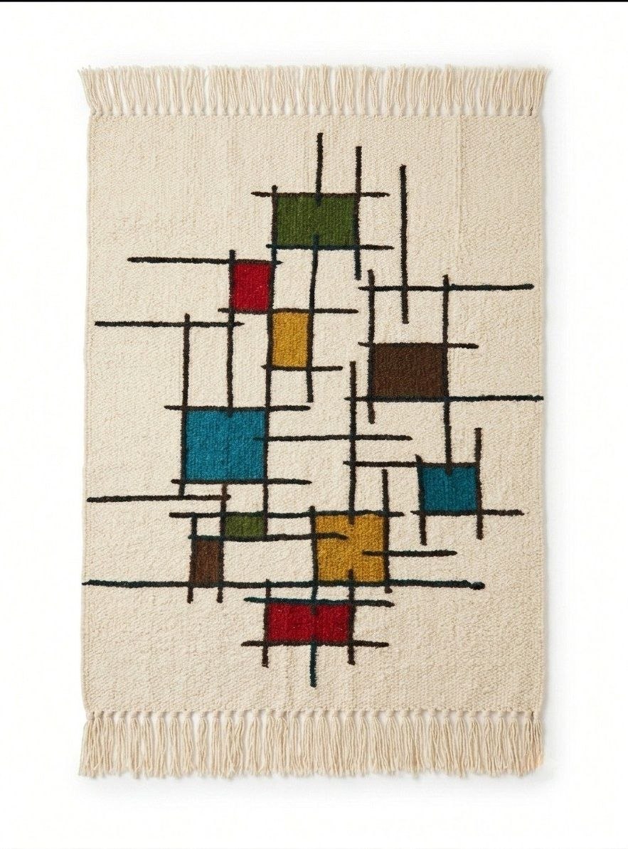 Handmade Wool Kilim Rug – Geometric Multicolor Design