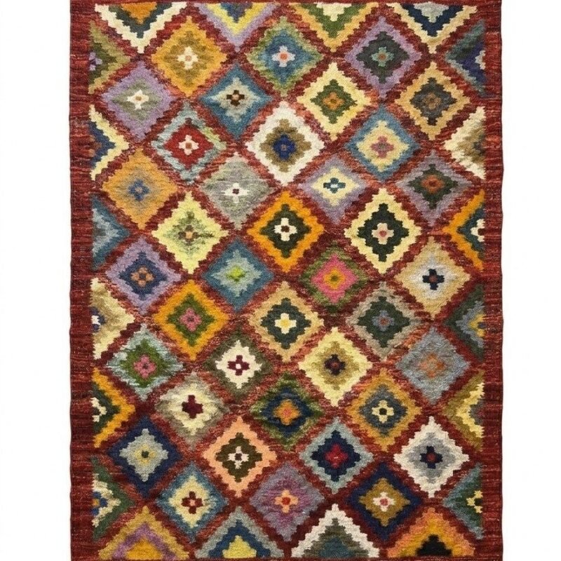 Handmade Modern Multicolor With Dark Red Base Kilim