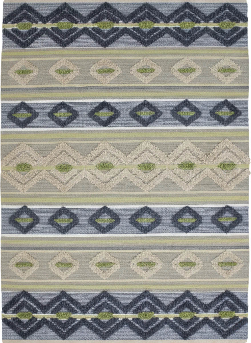 Handmade Modern Off White, Dark Blue And Green Kilim