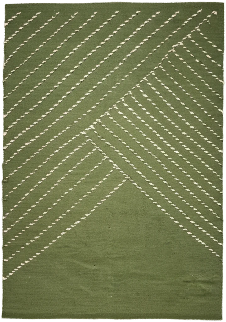 Handmade Modern Green And Off White Kilim