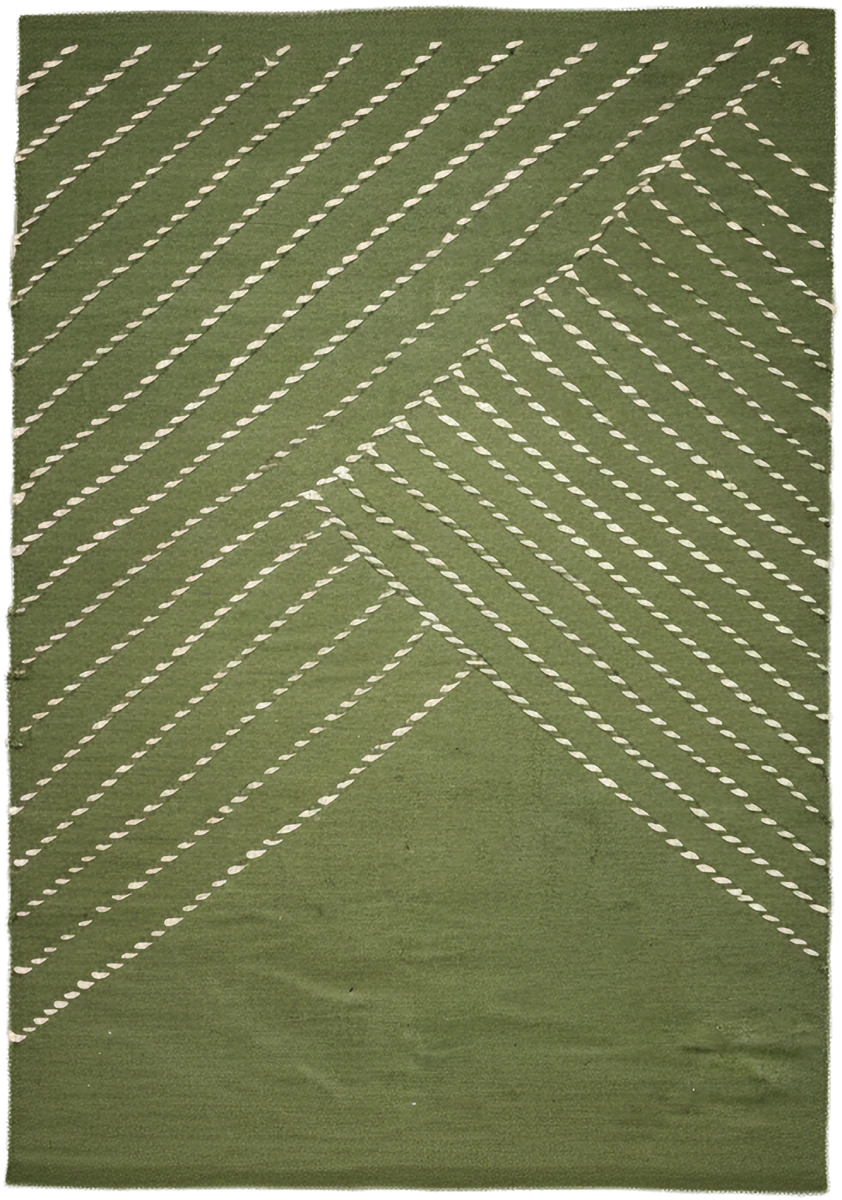 Handmade Modern Green And Off White Kilim