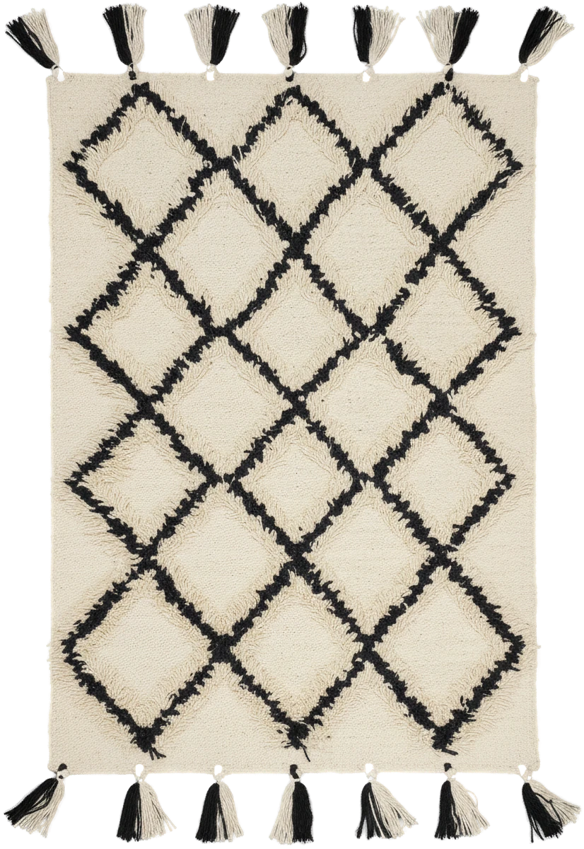 Handmade Modern Black And Off White Kilim