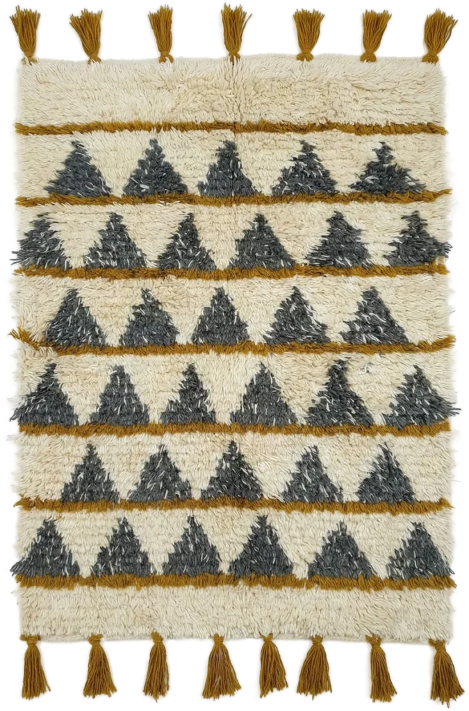 Handmade Modern Off White, Gray And Mustard Kilim