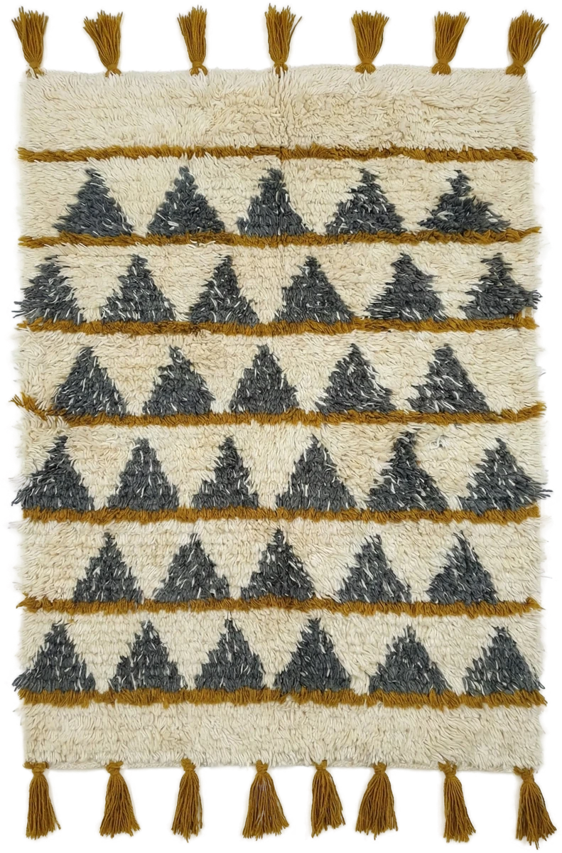 Handmade Modern Off White, Gray And Mustard Kilim