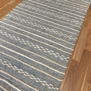 Handmade Modern White And Light Blue Cotton Kilim