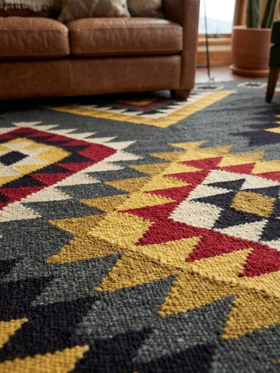 Handmade Modern Based Gray, Black And Colorful Kilim - Image 4