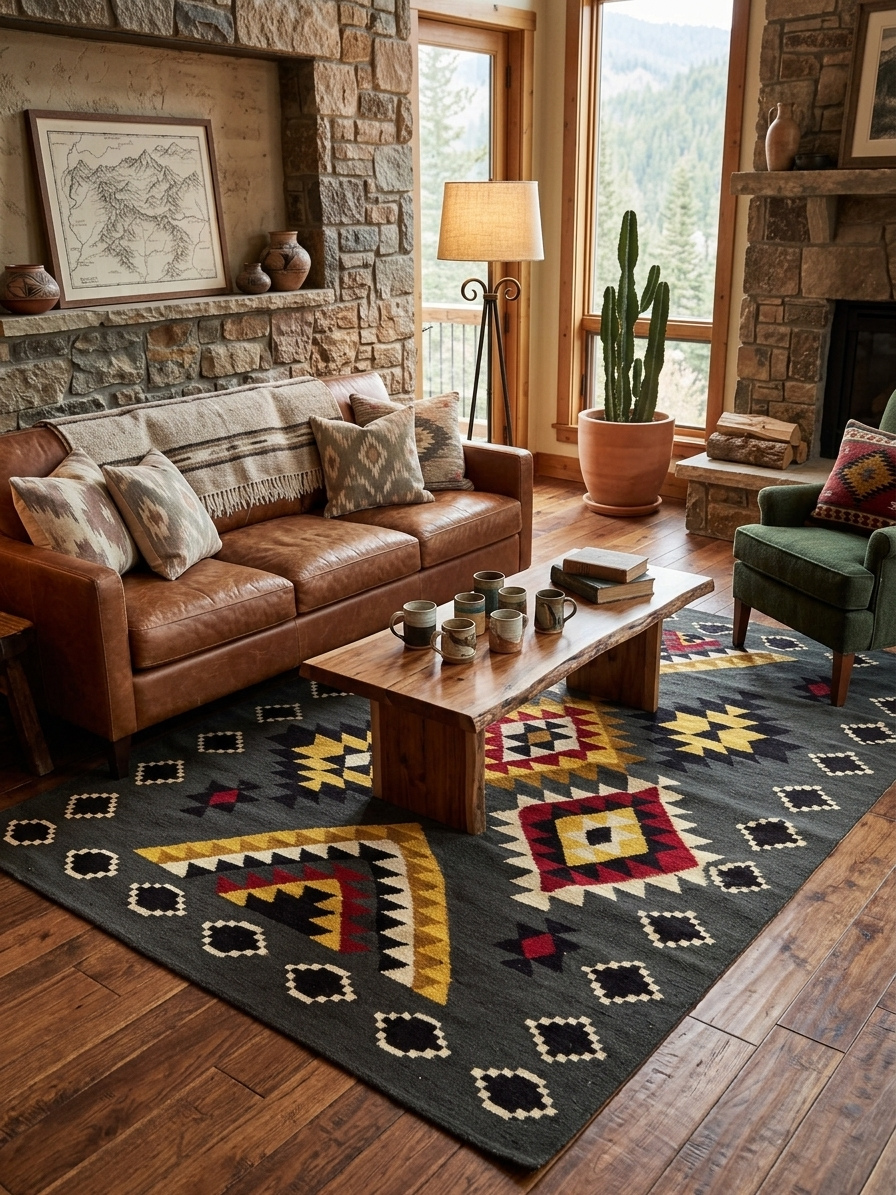 Handmade Modern Based Gray, Black And Colorful Kilim - Image 3