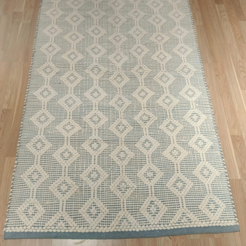 Handmade Modern Cotton Baby Blue And Off White Kilim