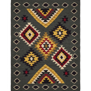 Handmade Modern Based Gray, Black And Colorful Kilim