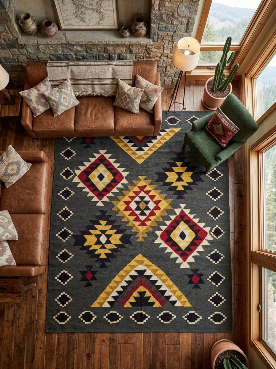 Handmade Modern Based Gray, Black And Colorful Kilim - Image 2