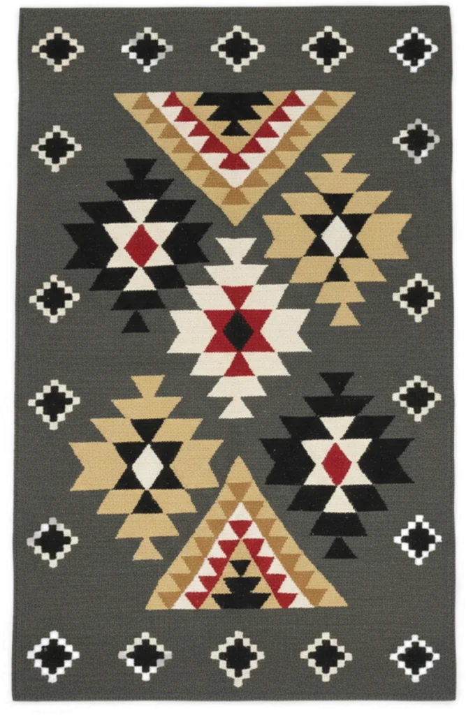 Handmade Modern Based Gray, Black And Colorful Kilim