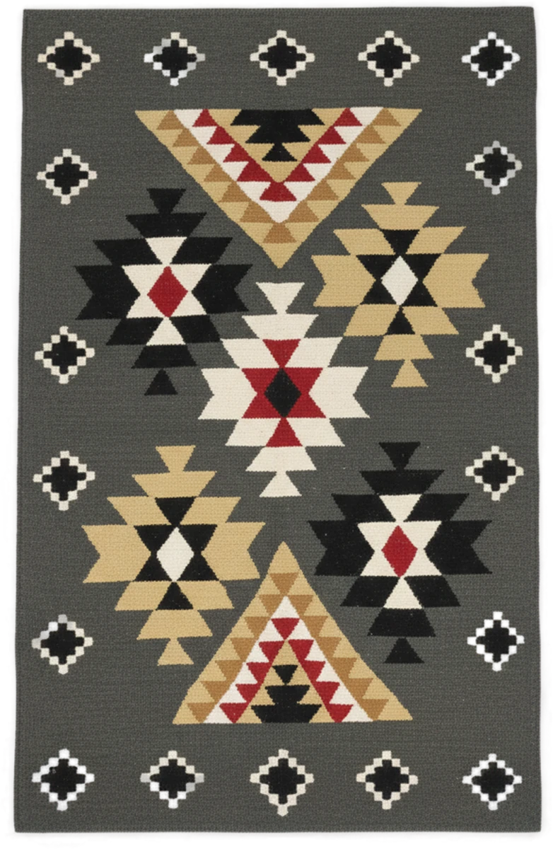 Handmade Modern Based Gray, Black And Colorful Kilim