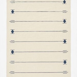 Handmade Modern Off White & Dark Blue Wool Rug with Geometric Design