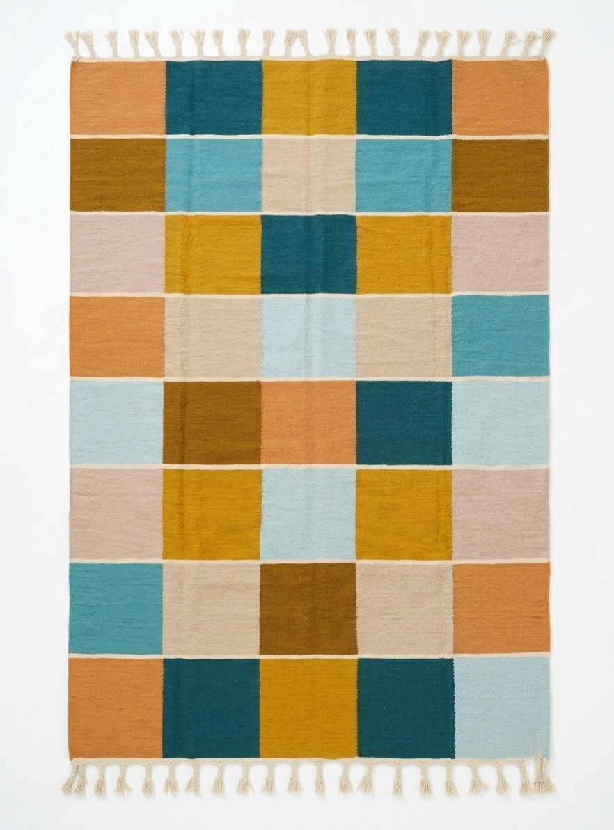 Handmade Modern Geometric Wool Kilim Rug Multi Color