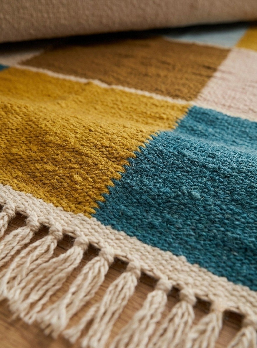 Handmade Modern Geometric Wool Kilim Rug Multi Color - Image 4