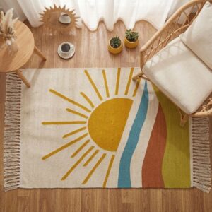 Kilim Studio Modern Sun Pattern Wool Area Rug, Off White/Yellow/Blue/Green
