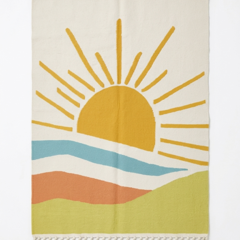 Kilim Studio Modern Sun Pattern Wool Area Rug, Off White/Yellow/Blue/Green
