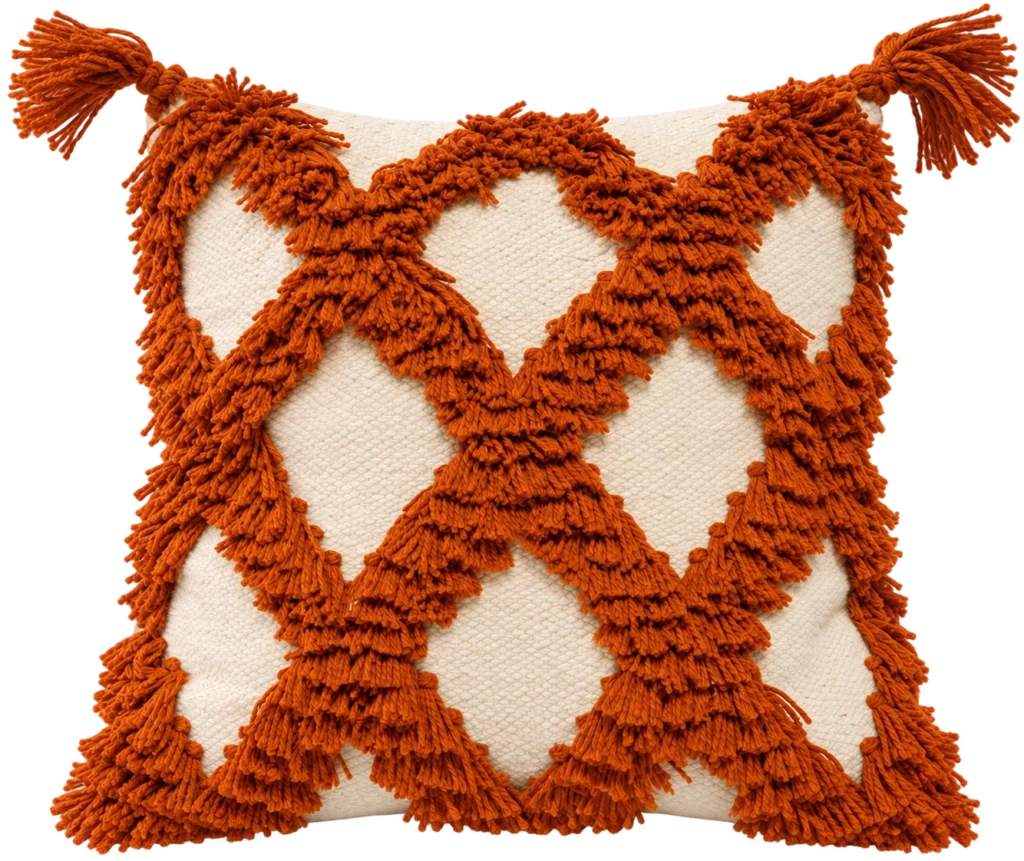 Handmade Modern Off White And Dark Orange Cushion