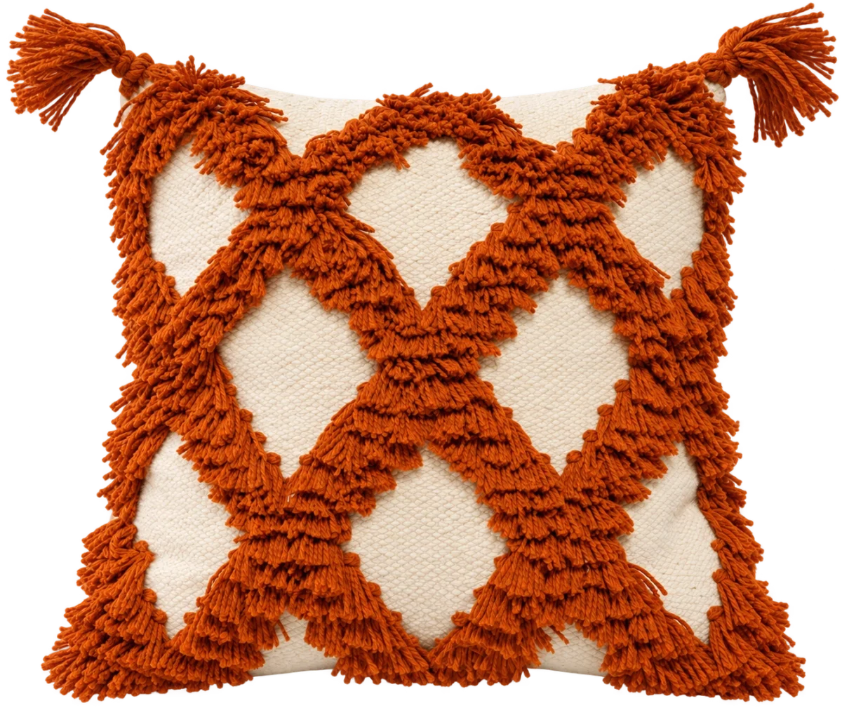 Handmade Modern Off White And Dark Orange Cushion
