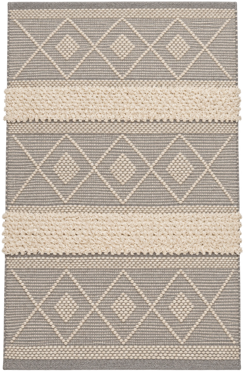 Handmade Modern Light Gray And Off White Kilim