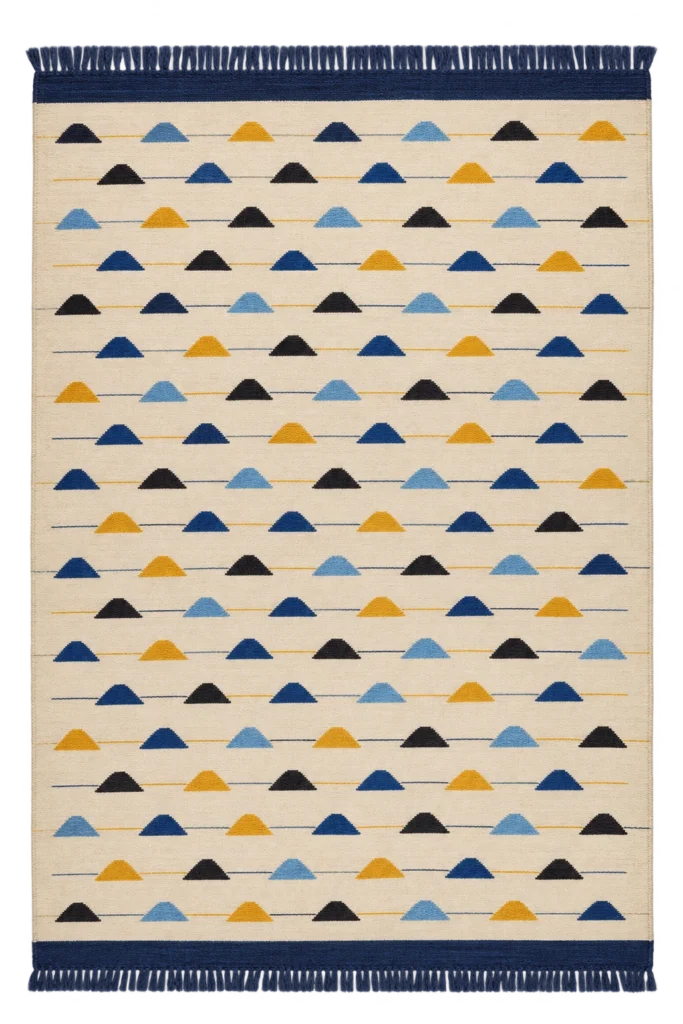 Handmade Modern Blue, Yellow And Black Kilim