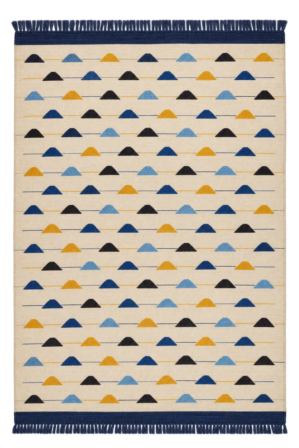 Handmade Modern Blue, Yellow And Black Kilim