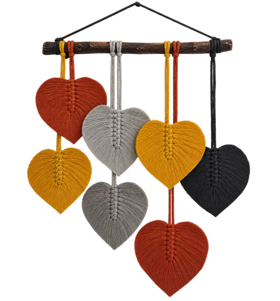 Handmade Modern Orange, Yellow, Gray And Black Makramya
