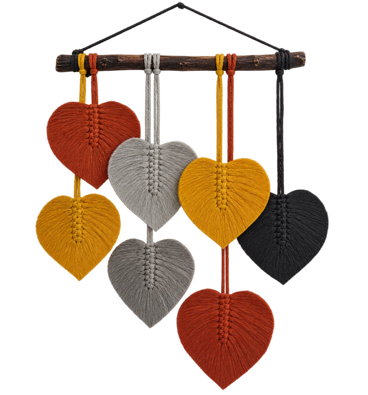 Handmade Modern Orange, Yellow, Gray And Black Makramya