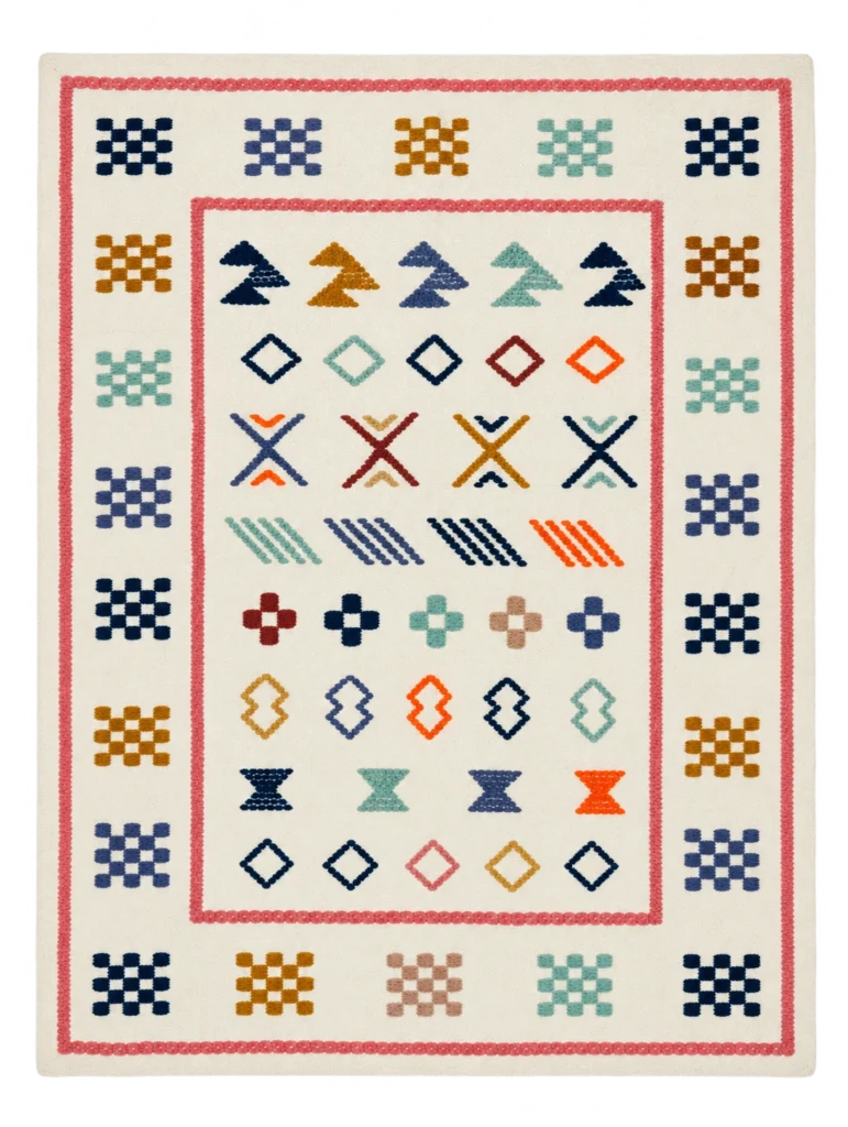 Handmade Modern Based White Colorful Cotton