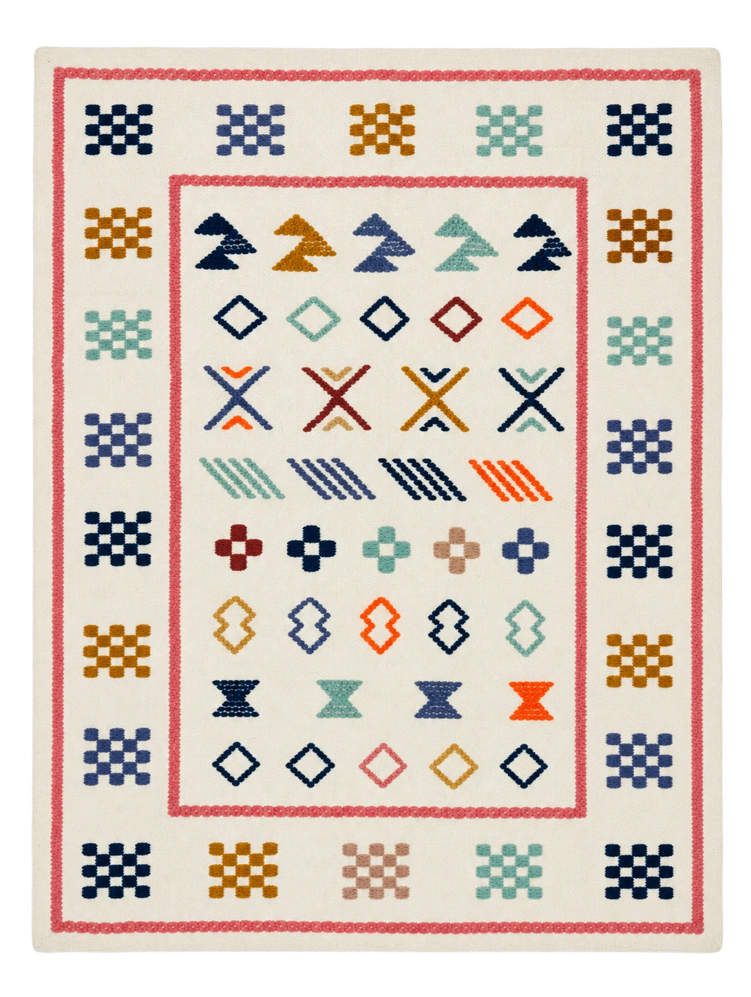 Handmade Modern Based White Colorful Cotton