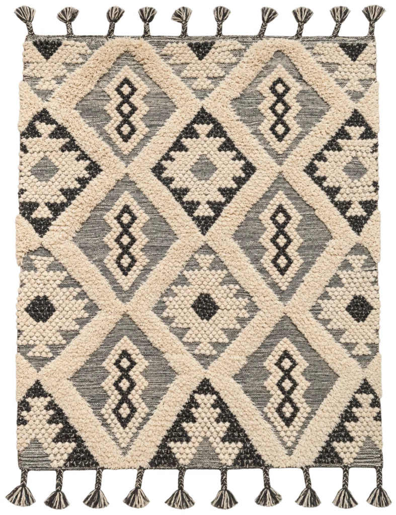 Handmade Modern Off White And Black Kilim
