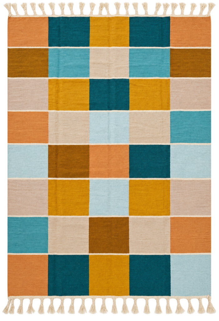 Color-block wool kilim