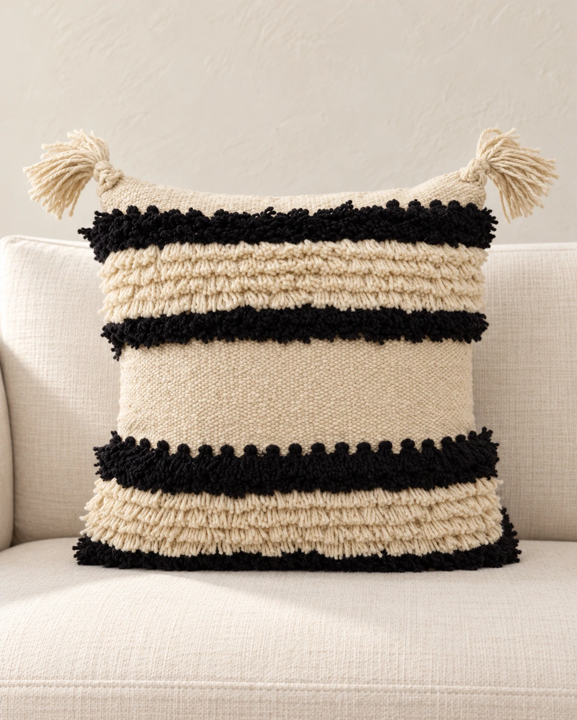 Handmade Modern Off White And Black Cushion