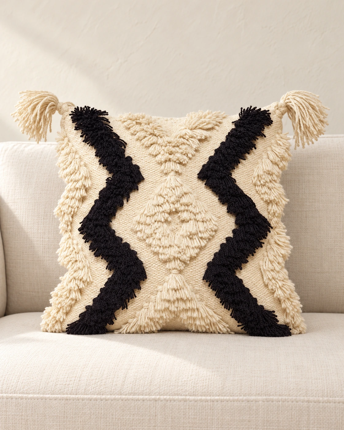 Handmade Modern Off White And Black Cushion