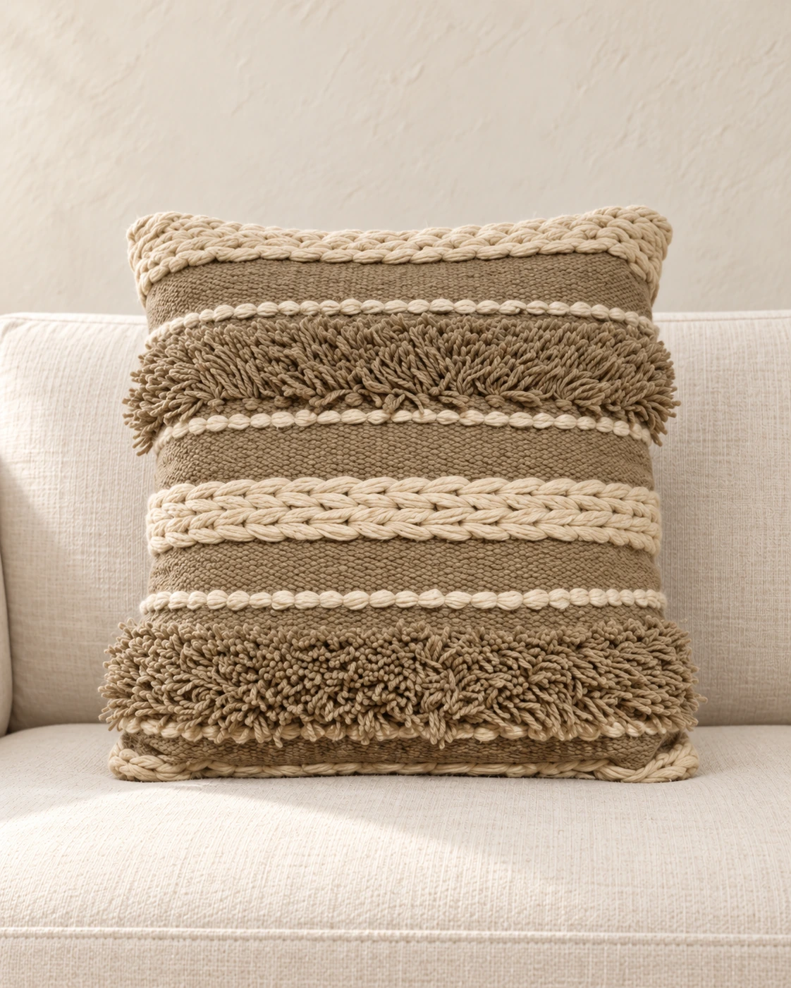 Handmade Modern Off White And Beige Cushion